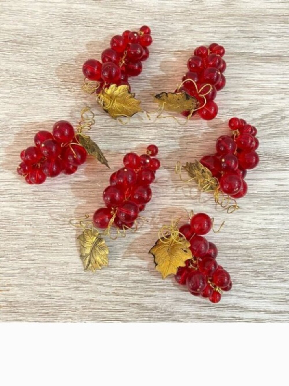 Red Grape Ornaments Gold Leaves Set of 6 Year Round Decor